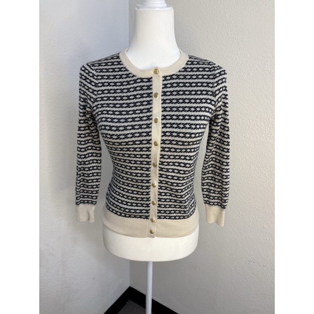 Banana Republic Womens Cardigan Size XS Blue Striped Button Up Silk Blend